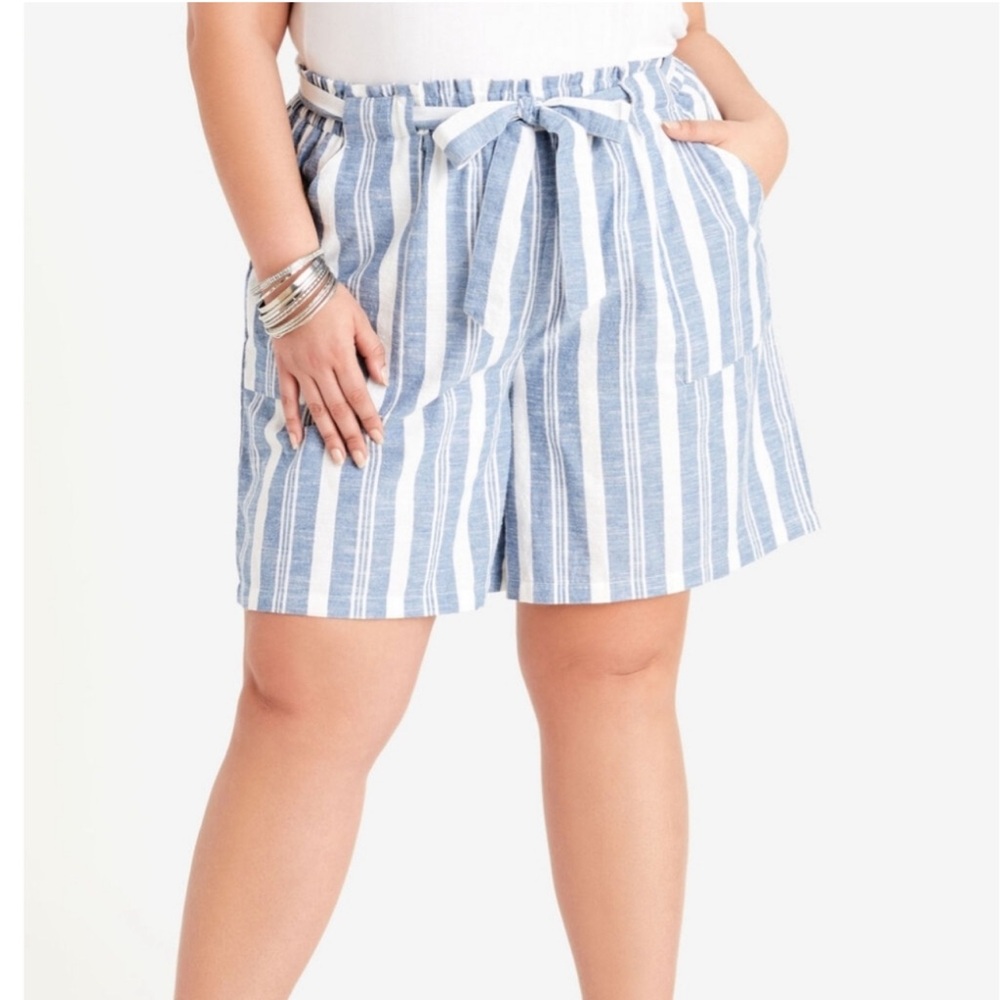 Striped Linen Shorts, Sz 22-24